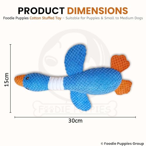 Image of Foodie Puppies Interactive Dog Squeaky Plush Toy - (Blue Swan) | Durable Crinkle Papered, Cotton Stuffed Chew Toy for Teething, Cuddling, Playing and Training | for Small to Medium Dogs (Size: 30cm)