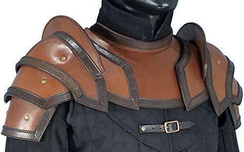 NauticalMart Armor Leather Shoulder Armor Pauldrons with Neck Guard Gorget (Brown, Medium)