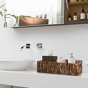 HOSROOME Water Hyacinth Storage Basket for Shelves Wicker Baskets for Organizing Toilet Paper Basket for Toilet Tank Top Decorative Basket for Closet, Bedroom, Bathroom, Entryway, Office Desk (Brown) HOSROOME Water Hyacinth Storage Basket for Shelves Wicker Baskets for Organizing Toilet Paper Basket for Toilet Tank Top Decorative Basket for Closet Bedroom Bathroom Entryway Office Desk Brown