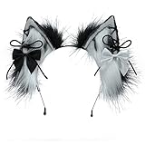 VIGVAN Animal Cosplay Ears Fox Cat Ears Chain Punk Cross Cat Ears Headbands (Shoelace Black White)