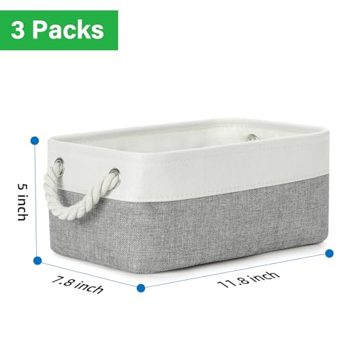 Bidtakay Small Baskets Fabric Storage Baskets for Organizing 3-Pack 12x8x5 Inch Collapsible Storage Bins for Shelves Canvas Bins for Closet Organization Home Baskets Storage Linen Closet S-White&Grey by Bidtakay - Used condition - Image 5