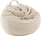 LPMOERA Stuffed Animal Storage Bean Bag Chair Cover (No Filler) For Kids and Adults.Pets Dogs/Cats Lazy Beds.Soft Stuffable Bean Bag For Organizing Children Plush Toys or Memory Foam Cream White S