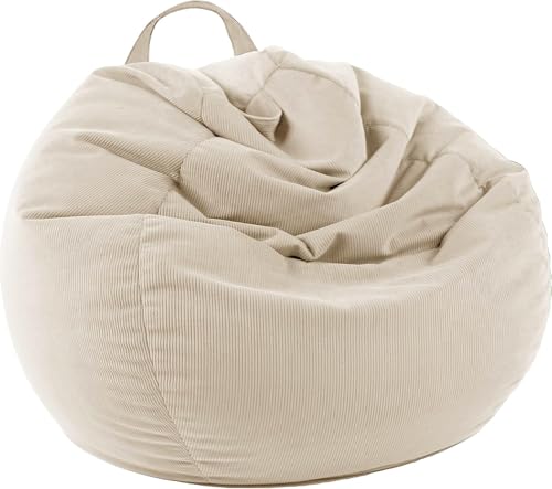 LPMOERA Stuffed Animal Storage Bean Bag Chair Cover (No Filler) For Kids and Adults.Pets Dogs/Cats Lazy Beds.Soft Stuffable Bean Bag For Organizing Children Plush Toys or Memory Foam Cream White S