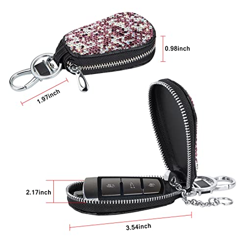 Bling Bling Car Key Chain Case Premium Leather Coin Holder Zipper Case Remote Wallet Bags, Apurple, One Size2