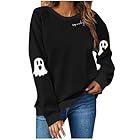 halloween oversized sweatshirts for women Halloween Sweatshirts for Women Spooky Season Funny Long Sleeve Graphic Crewneck Pullover Tops Cute Ghost Sweater Black