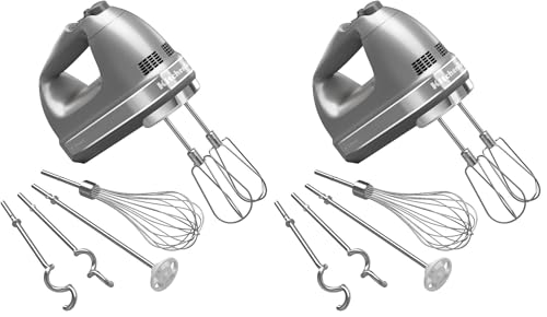 Image of KitchenAid 9-Speed Digital Hand Mixer with Turbo Beater II Accessories and Pro Whisk - Contour Silver,(Pack of 2)