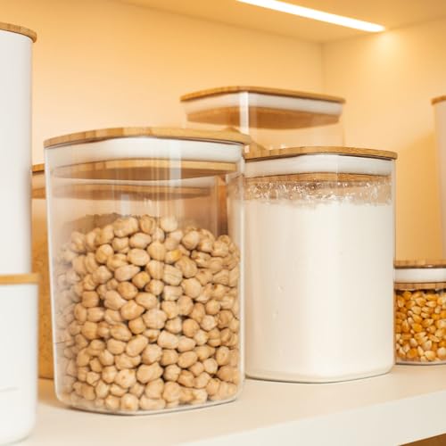 Pote Hermético Com Tampa de Bambu Quadrado Médio 1L Keep Ou Transparente