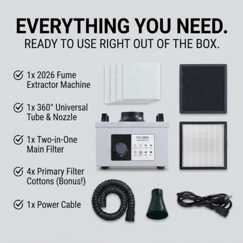 Image of SYNCRA Fume Extractor with HEPA Filter, 100W, 13kg, Knob Control, FE1150S, for Soldering, Laser, Smoke and Dust Removal, 280x240x315mm (FES150S. 2026 model)