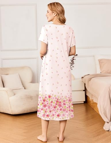 Image of Ekouaer Long Nightgowns for Women Short Sleeve House Dress with Pockets