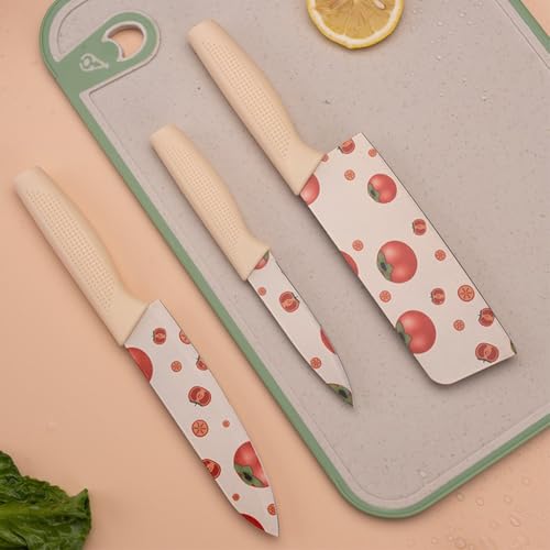 Image of ZIBUYU Kitchen Cutters, Set of 3Pcs Stainless Steel Kitchen Cutters Chef Cutter Fruit Cutter Utility Cutter Anti-Slip Handle Design Fashion Printed Home Gift Kitchen Cutter Gift