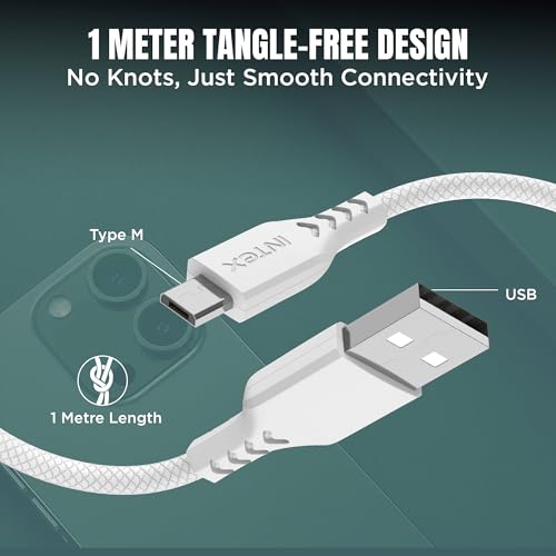 Image of Intex Speed 3A USB to Micro Fast Charging Cable Output Cable, 480mbps, Data Sync, Strong PVC Cable for Mobile, Neckband, Compatible with Micro Devices - White