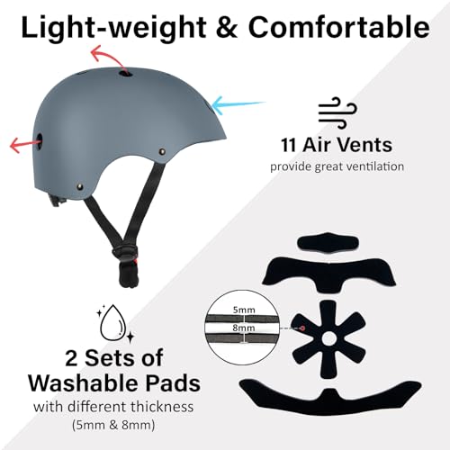 Image of Adult Skateboard Bike Helmet for Men and Women, CPSC Certified Lightweight Adjustable, Multi-Sport for Bicycle Cycling Skate Scooter (Gray, Large)