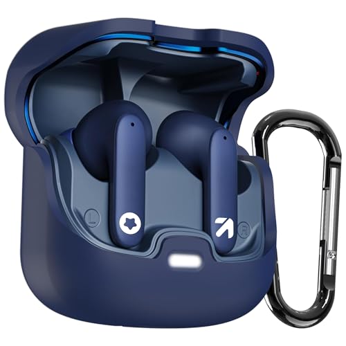 Image of Sounce Earphone Case Cover Compatible for Boult Audio Z40, Soft Silicone Skin Case Cover Shock-Absorbing Protective Case with Keychain [Front LED Visible] (Blue)