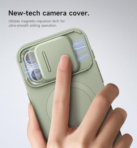 Image of SURITCH for iPhone 15 Pro Max Case with Magnetic Camera Slide Cover and Adjustable Kickstand, Compatible with MagSafe, Shockproof Bumper Case Slim Protective Cover 6.7 Inch, Green