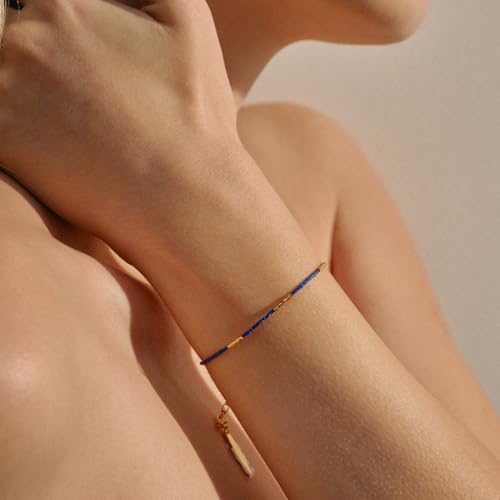 Bracelet lapis lazuli et or 18k pour femme avec chaine ajustable bleu marine