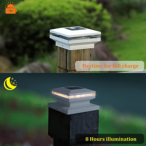 Maggift 6 Pack Solar Post Lights, Outdoor Post Cap Light For Fence Deck Patio, Solar Powered Caps, Warm White High Brightness Smd Led Decorative Lighting, Lamp Fits 4X4, 5X5 Or 6X6 Wooden Posts, White #TOP2