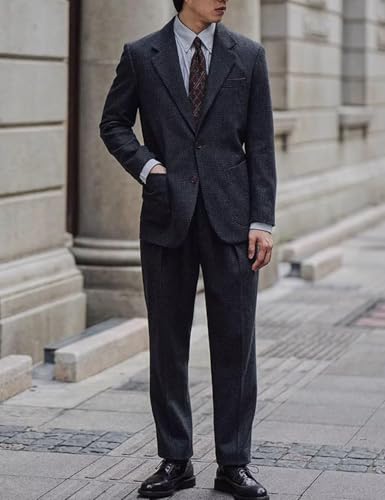 Mens 2 Pieces Jacket Pants Grid Suit for Wedding Prom Business Tuxedo Set2