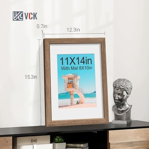 Image of VCK 11x14 Picture Frame 5 Pack, Walnut Wood, 8x10 Mat, Glass, for Photo