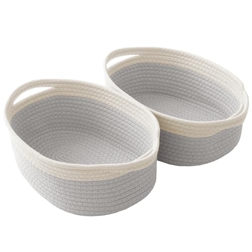 Image of JMvicyroam Small Woven Basket, Empty Gift Basket, White&Grey /2 Pack | Small Gift Basket, Cotton Rope, 12 x 8 x 67 in, Handles, Includes Ribbon and Bag, Birthday Gift Basket