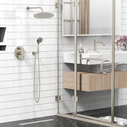 Image of SR SUN RISE Shower Faucet - 12 Inch Multifunctional High Pressure Shower Head System with Handheld Shower Head Fixtures - Valve Included - Brushed Nickel