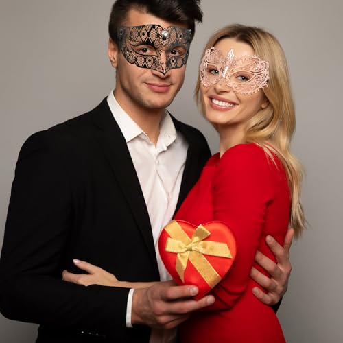Image of Thmyo Couple's Venetian Masquerade Masks, Metal Mask Costumes Mardi Gras Prom Mask Set