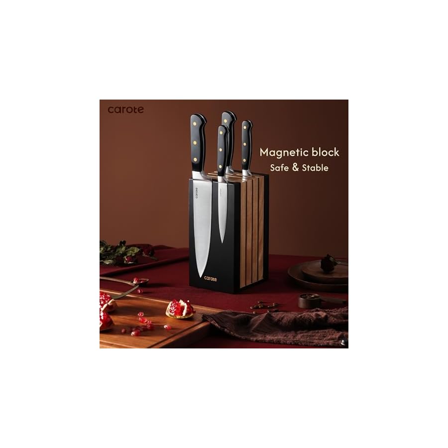 CAROTE-11PCS-Knife-Set-with-Block-for-kitchen-Stainless-Steel-Razor-Sharp-Blade-Triple-Riveted-Ergonomic-HandleEssential-Knife-Set-Black CAROTE 11PCS Knife Set with Block for kitchen, Stainless Steel Razor-Sharp Blade, Triple Riveted Ergonomic Handle,Essential Knife Set, Black