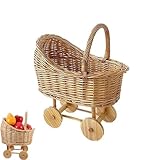 Woven Rattan Stroller Flower Girl Basket with Handle, Vintage Wicker Basket for Flower Girl Baskets, Wicker Baby Carriage For Wedding Parties/home Decoration/flower Shop Display