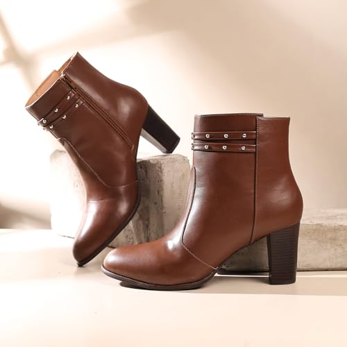 Image of YOHO Stellar Studs Ankle Length Heeled Boots For Women | Comfortable and Stylish with Low Block Heel | Casual,Formal Wear for Winter BOOT 112