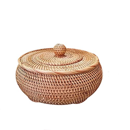 OMKMNOE Rotin Boxing, avec Couvercle Rattan Storage Basket Stockage Food Panier Panier Coupe Arganiseur Container pour Les Légumes Fruitiers Décoration De La Maison,1 Cover