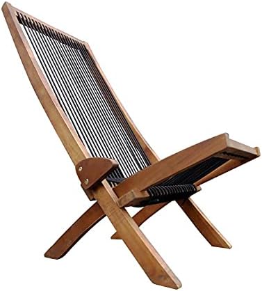 DCMTOAMZ Acacia Folding Wooden Outdoor Chair -Foldable Low Profile Lounge Chair for The Deck, Lawn, Porch, Balcony, Patio, Garden or Home Furniture, Tamarack Chair, Fire Pit Chairs (1, Roping Wood)