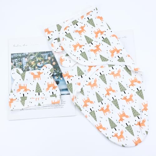 Image of Cinaci 2 Pieces Adjustable Soft Cotton Baby Swaddle Sleep Sacks Hats Newborn Nursery Caps Beanies Bonnets Swaddle Blanket Wraps for Baby Girls Boys Infants Newborns (2PCS S6)