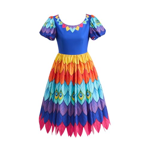 MelangCos Womens Up Movie Kevin Bird Costume Rainbow Feather Fancy Dress Puff Sleeve Midi Dress for Halloween