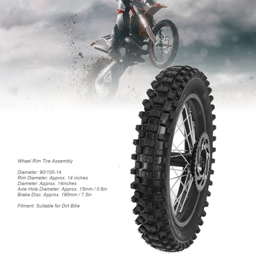 Llanta Trasera para Moto de 14 Pulgadas con Neumático 90/100 14 de Freno y Piñón Eje de 15mm Compatible con Tao Kayo TSD 110 TD 125 Apollo y SSR Ideal para Terrenos Difíciles y