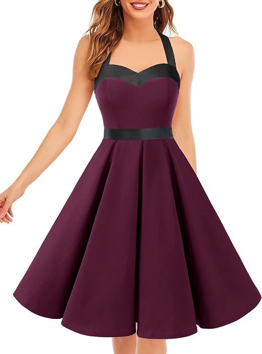 Image of DRESSTELLS Women's Vintage 1950s Cocktail Dress, Retro Tea Party Halter Swing Dresses