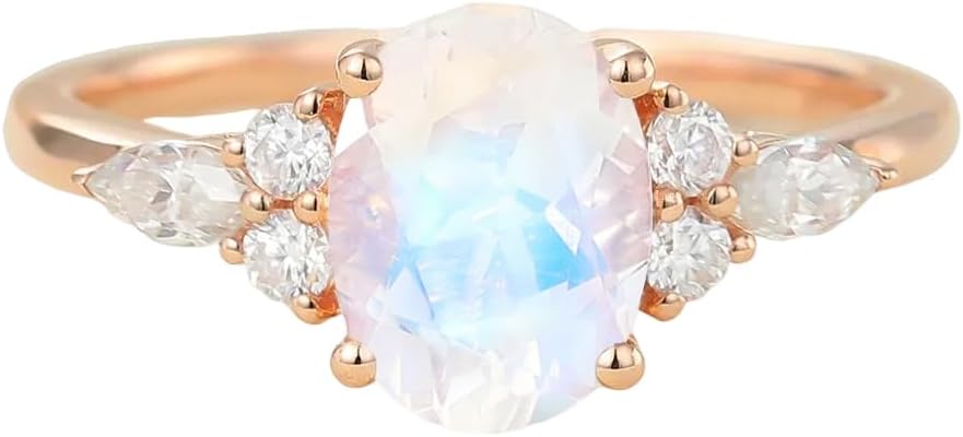 10K 14K 18K Real Gold Natural Gemstone Engagement Ring for Women,S925 Sterling Silver 1-5 Carat Oval Cut Gemstone Ring with Moissanite Wedding Promise Rings Christmas Birthday Gift for Wife Mother