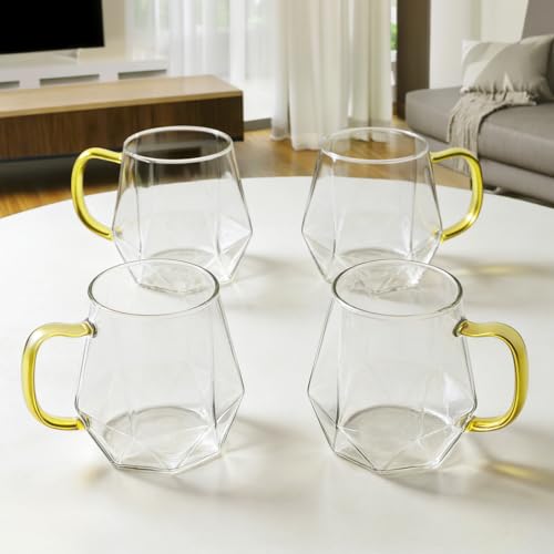 ANZHAN Kaffeegläser 300ml 2er Set aus Borosilikatglas-Hitzebeständig mit Henkel Diamant-Design, ideal für Latte Macchiato, Espresso… – Ansicht 9