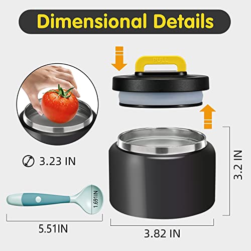 Jxxm 8 Oz Thermos Food Jar For Hot & Cold Food For Kids, Insulated Lunch Containers Hot Food Jar,Leak-Proof Vacuum Stainless Steel Wide Mouth Lunch Soup Thermos For School,Travel (Black-Pure) #TOP3