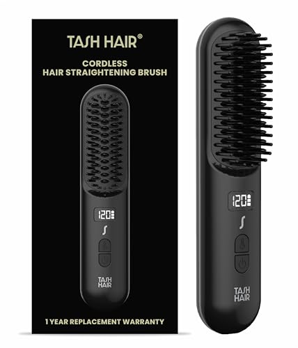 Tash Hair Glide Cordless Hair Straightening Brush | Naturally Straight, Shiny & Frizz-Free Look | 5 Heat Settings, Ceramic Bristles, Portable & Rechargeable Straightener Comb | 1 Year Warranty