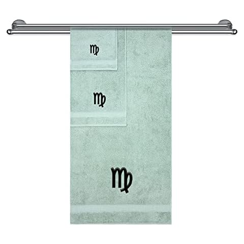 LA' HAM MAM FINE LIVING Horoscope Zodiac Monogrammed 3 Piece Towel Set, Hotel & Spa Quality, Super Soft, Highly Absorbent, Bathroom Sets, 100% Cotton, Virgo Cover