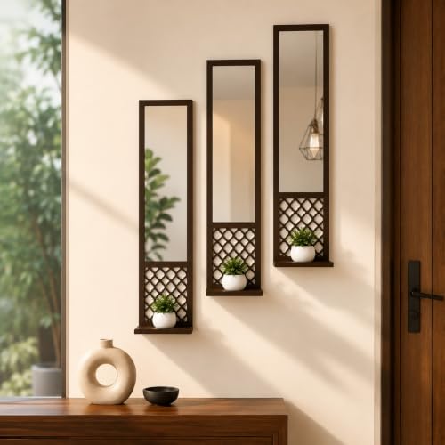 Decorative Wall Acrylic Mirror with Wooden Shelf for Home Decor |...