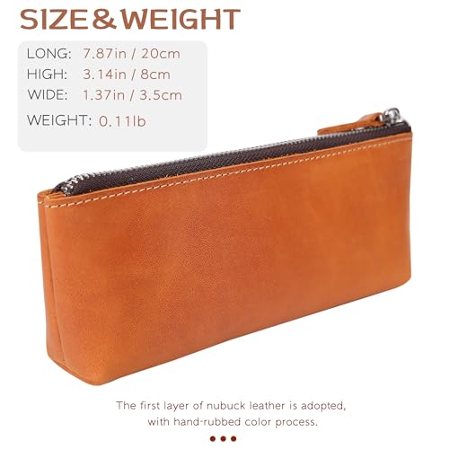 Image of Genuine Leather Pen Pouch - Elegant Handcrafted Zipper Pencil Case, Small Coin Purse, Money Bag, and Makeup Case