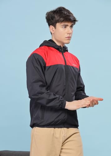 Image of Dollar Men's Polyester Colourblock Windcheater Jacket With Zipper Pockets and Hood
