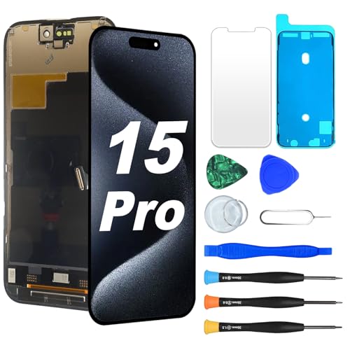 NB+ Ersatzdisplay für LCD iPhone 15 Pro Retina FHD Display Digitizer mit vollständigem Reparaturwerkzeug-Set Bildschirmschutzfolie wasserdichtem Klebeband
