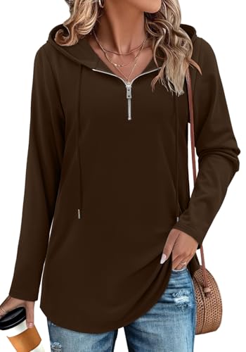 BETTE BOUTIK Womens Quarter Zip Tunic Hoodies Pullover Long Hooded Sweatshirts S-3XL