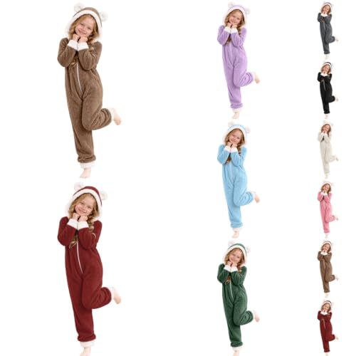 Kids Christmas Hooded Onesie Fleece Jumpsuit Outfit With 3D Ears For Girls - image 1