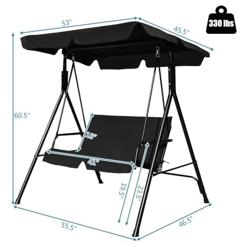 Image of Tangkula 2 Person Porch Swing, Outdoor Swing with Removable Cushions, Solid Steel Structure, Patio Swing with Adjustable Canopy for Porch, Backyard, Garden, Balcony
