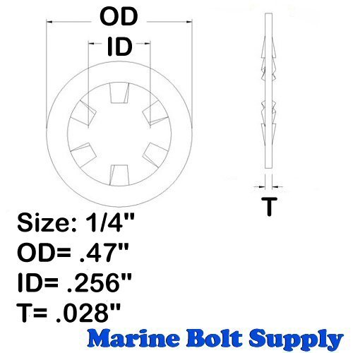 1/4" Stainless Steel Internal Tooth Star Lock Washers (Pack Of 100) Marine Bolt Supply #TOP1