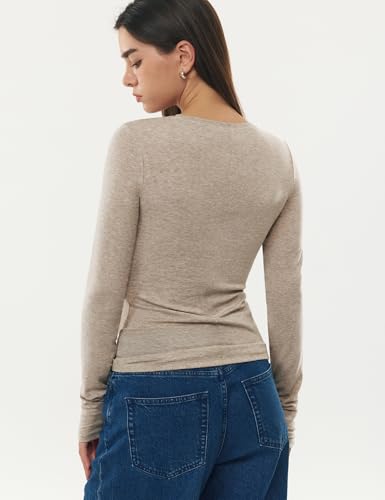 Image of Women's Merino Wool Blend Shirts Long Sleeve Tops Crew Neck Fitted Basic Tee Cozy Embrace Collection