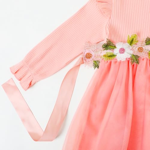 Image of HILEELANG Little Flower Girl Tulle Tutu Dress Easter Cotton Ribbed Birthday Wedding Party Princess Dresses