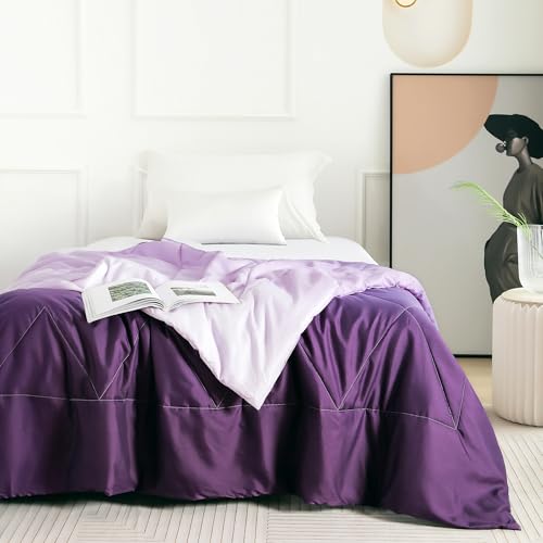 Image of Ac Comforter Single Bed Ombre with Satin Finish 240 GSM - Reversible AC Comforter - Purple Comforter Quilt Duvet Dohar Blanket for Summer 150 x 225cm